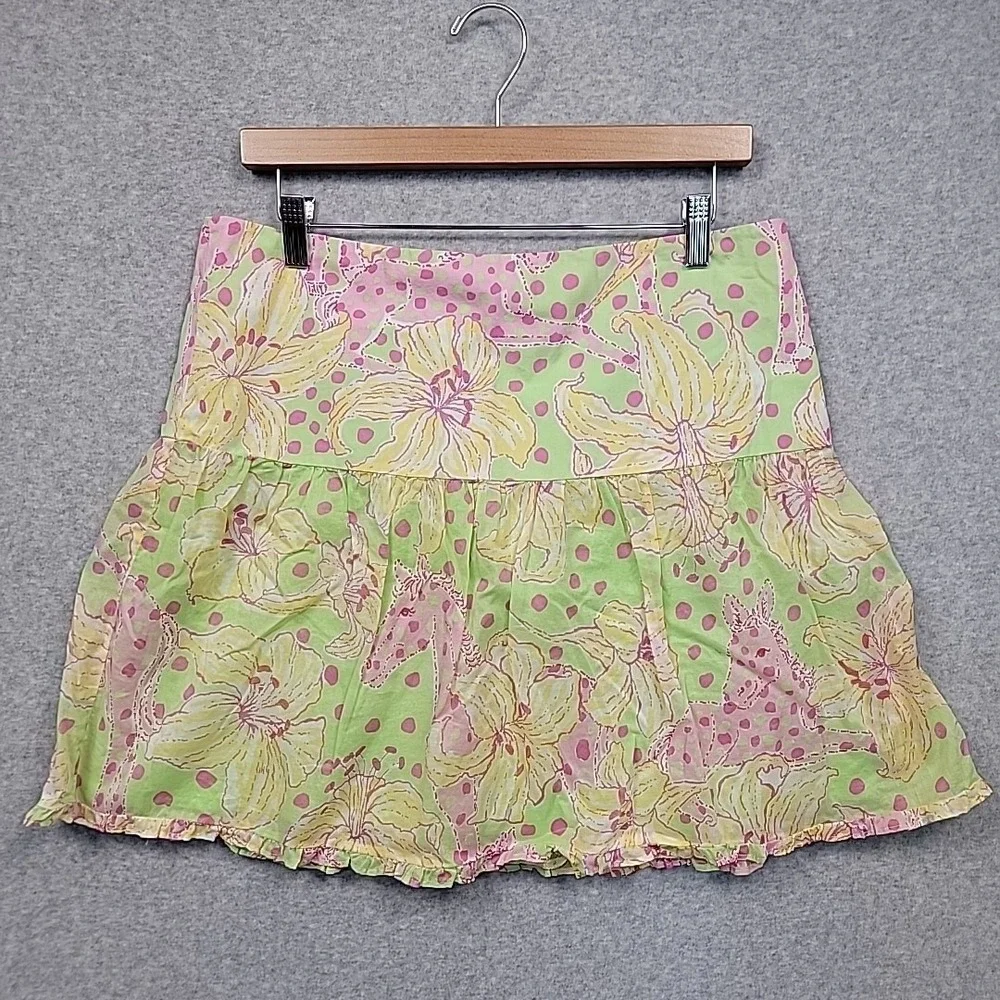 VTG‎ LILLY PULITZER Fillies for Lillies Floral Print Tiered Cotton Mini Skirt 10